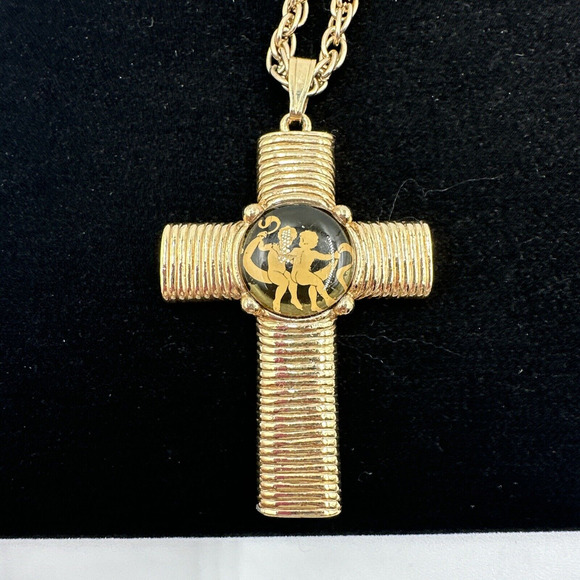 RARE Jeane Dixon Cross Necklace Gemini Astrology Zodiac Sign Gold Tone HEAVY VTG - Picture 7 of 10